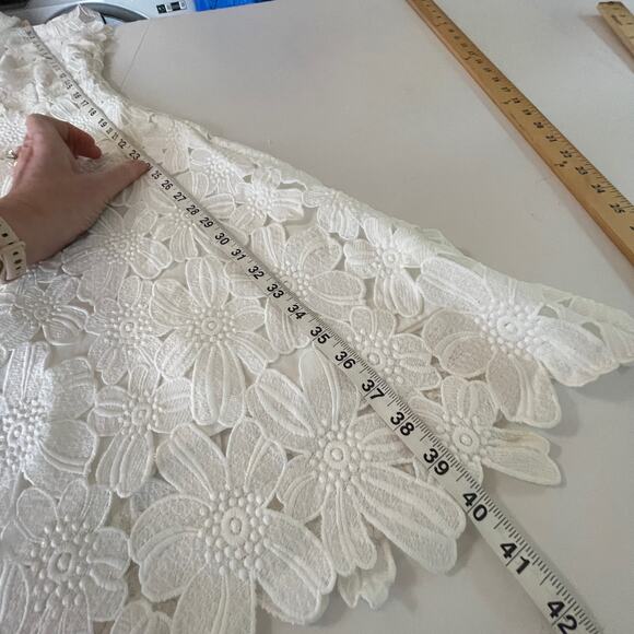 Summersun Silk Blend Floral Embroidered Cut Out Dress Sz M White Side Zip Snaps - Picture 12 of 14